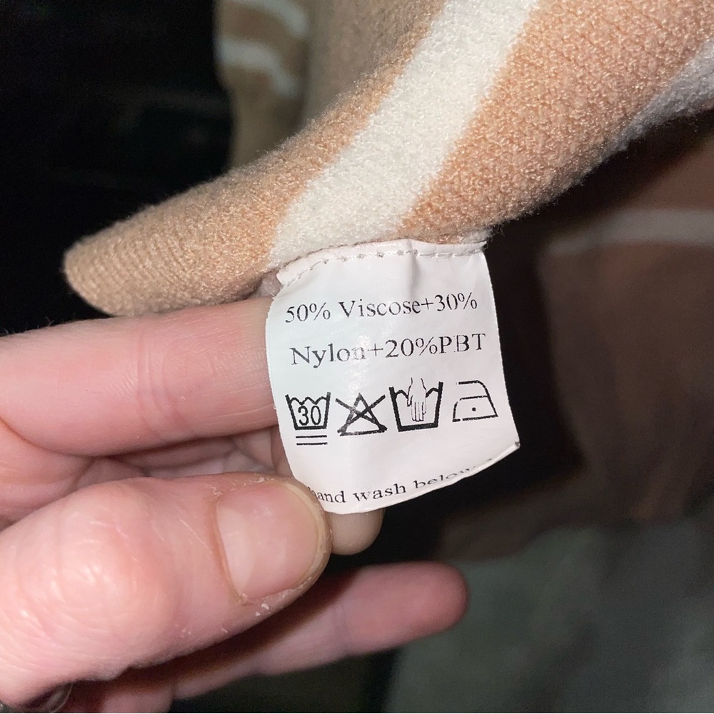 Elegant Tan and White Striped Women's Sweater - Picture 4 of 6
